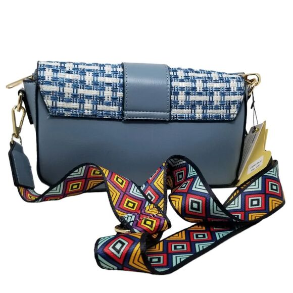 Blue Tweed Crossbody Purse with multicolor guitar strap - Picture 3 of 9